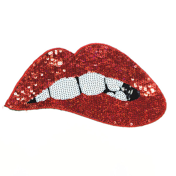 1Pcs embroidered clothes sew on patches lipstick red lips sequined clothing applique for shoes hats clothes decorations