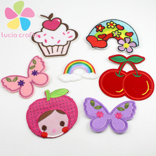 3.6-8.6cm Rainbow/Cherry/Butterfly Iron-on or Sew-on Patch Children's Clothing Accessories 7pcs/lot 082007080(3.6-8.6H7)