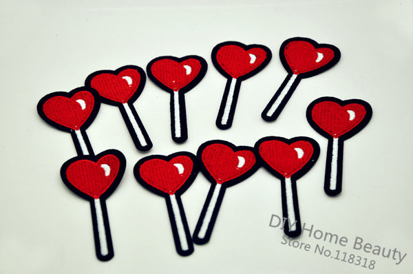 3 PCS Love lollipop Clothes Embroidered Iron on Patches for Clothing DIY Stripes Motif Appliques parches bordados 7*3.5 CM @I4