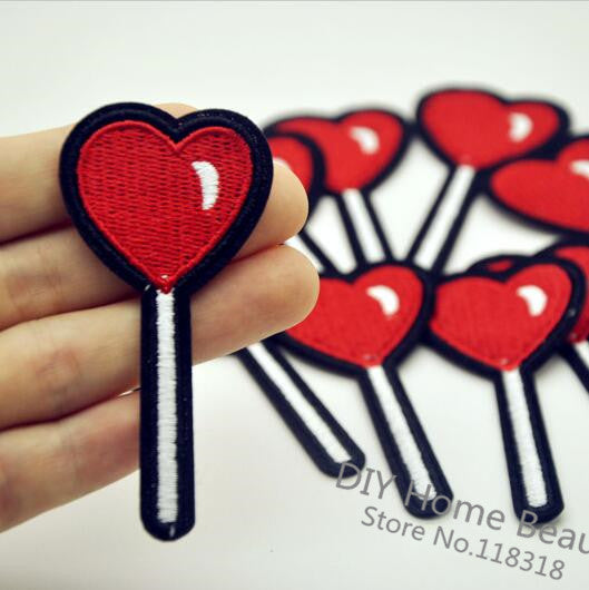 3 PCS Love lollipop Clothes Embroidered Iron on Patches for Clothing DIY Stripes Motif Appliques parches bordados 7*3.5 CM @I4