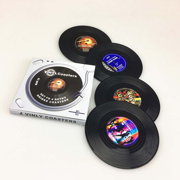 Retro Vinyl Record Drink Coasters - 4pcs