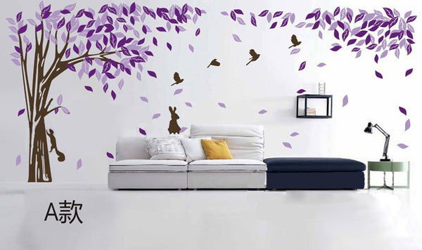 Purple Leaves Nature Sticker Wall Mural - 420*180CM