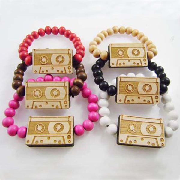 CASSETTE TAPE Bracelet Wooden Beads - 6PC/Lot
