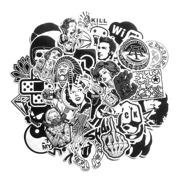60 PCS Black and White Cool Stickers