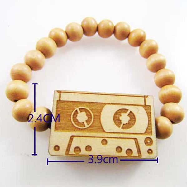 CASSETTE TAPE Bracelet Wooden Beads - 6PC/Lot