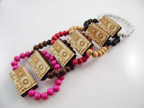 CASSETTE TAPE Bracelet Wooden Beads - 6PC/Lot