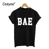 Cosyee New Arrival White Letter BAE Printed Women's Summer Top Slim Vogue Hipster Hot Sale Harajuku Lady's Black T Shirt Top Tee