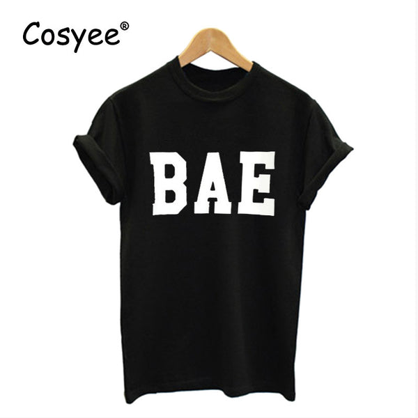 Cosyee New Arrival White Letter BAE Printed Women's Summer Top Slim Vogue Hipster Hot Sale Harajuku Lady's Black T Shirt Top Tee