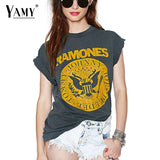 Summer 2017 punk rock T shirt Women Tops Tees Short sleeve o neck grey summer T-shirt RAMONES printed Top Plus size