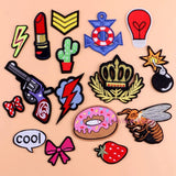 Sewing Clothes Gun Patch Iron On Embroidery Patches Hotfix Applique Motifs Sew On Garment Stickers Crown Bee Donut Bomb Cool New