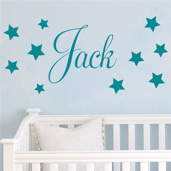 D201 Baby Boys Wall Sticker - Personalised Stars Child Name Bedroom Nursery vinyl stickers