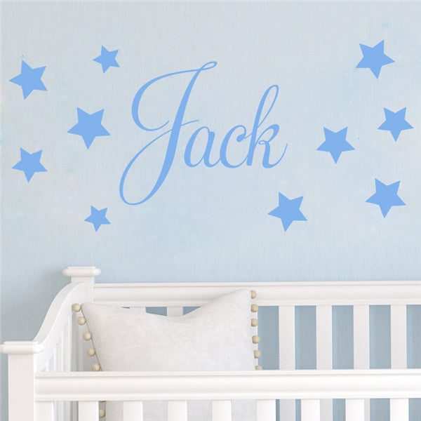 D201 Baby Boys Wall Sticker - Personalised Stars Child Name Bedroom Nursery vinyl stickers