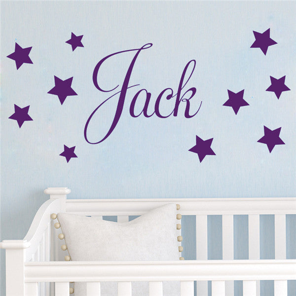 D201 Baby Boys Wall Sticker - Personalised Stars Child Name Bedroom Nursery vinyl stickers