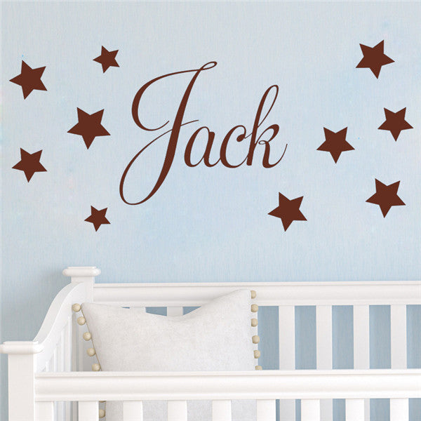 D201 Baby Boys Wall Sticker - Personalised Stars Child Name Bedroom Nursery vinyl stickers