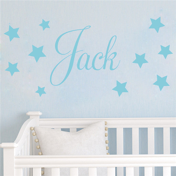 D201 Baby Boys Wall Sticker - Personalised Stars Child Name Bedroom Nursery vinyl stickers