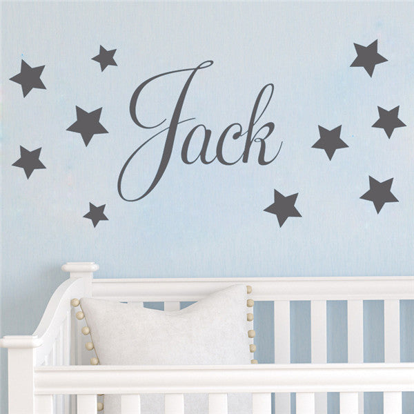 D201 Baby Boys Wall Sticker - Personalised Stars Child Name Bedroom Nursery vinyl stickers