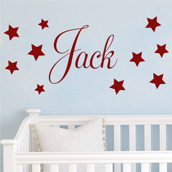 D201 Baby Boys Wall Sticker - Personalised Stars Child Name Bedroom Nursery vinyl stickers