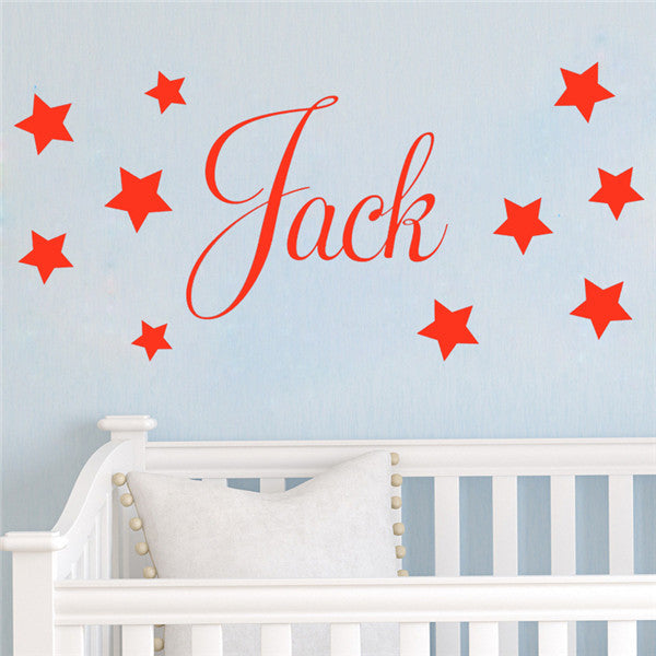 D201 Baby Boys Wall Sticker - Personalised Stars Child Name Bedroom Nursery vinyl stickers