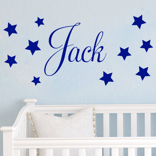 D201 Baby Boys Wall Sticker - Personalised Stars Child Name Bedroom Nursery vinyl stickers