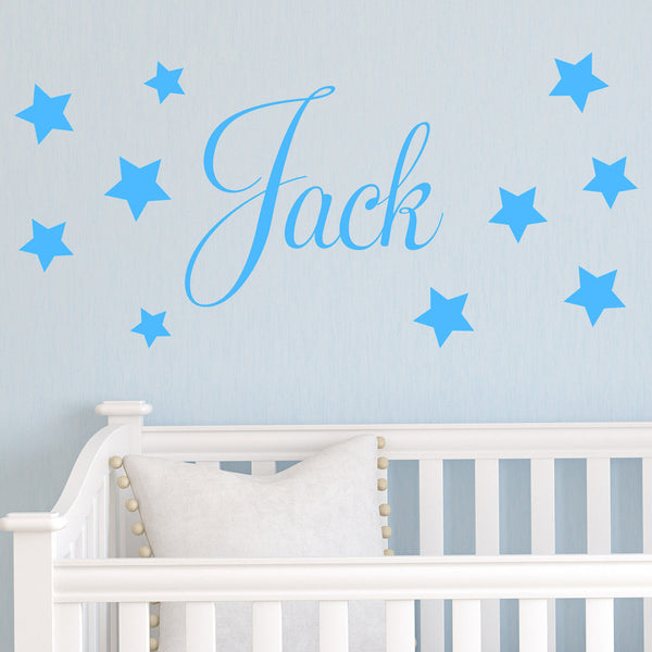 D201 Baby Boys Wall Sticker - Personalised Stars Child Name Bedroom Nursery vinyl stickers