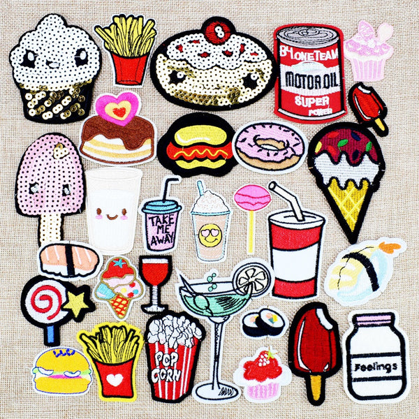Diy food and drink patches for clothing iron embroidered patch applique iron on patches sewing accessories badge on clothes bags