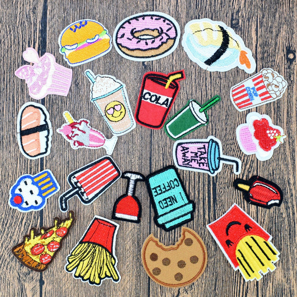 Diy food and drink patches for clothing iron embroidered patch applique iron on patches sewing accessories badge on clothes bags