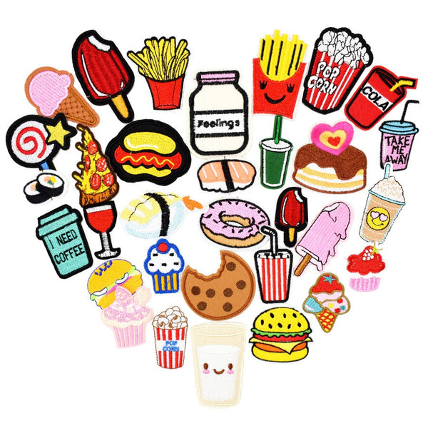 Diy food and drink patches for clothing iron embroidered patch applique iron on patches sewing accessories badge on clothes bags