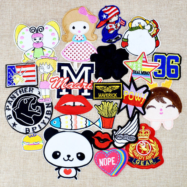 Diy patches for clothing iron embroidered patch applique iron on patches sewing accessories badge stickers for clothes bag 20pcs