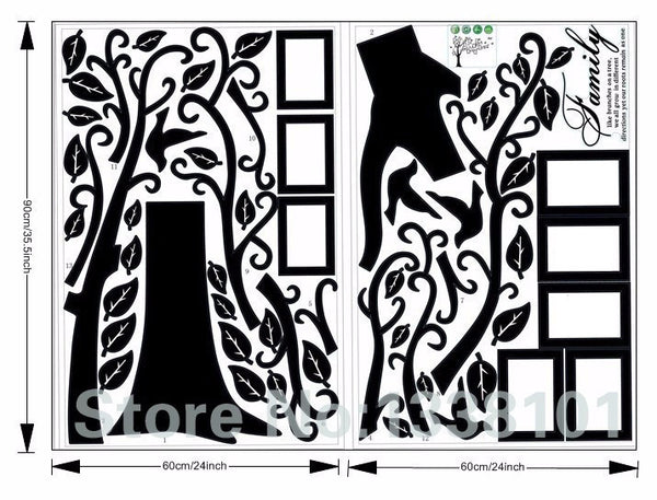 Free Shipping:Large 200*250Cm/79*99in Black 3D DIY Photo Tree PVC Wall Decals/Adhesive Family Wall Stickers Mural Art Home Decor