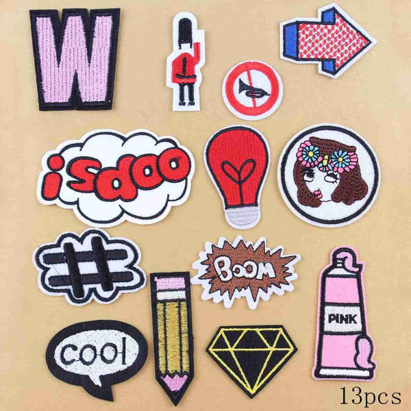 FENGRISE Cartoon Embroidered Patch Iron On Patches For Kids Clothing Felt Shapes Sewing Applique Fabric Lace Badge Letter Patch