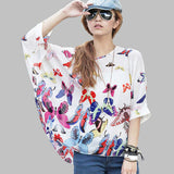 Women's Chiffon Tops 2017 New Fashion Summer Shirt Boho Style Batwing Casual Blouses Blusas 4XL 5XL 6XL Plus Size Women Clothing