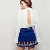 skirt denim embroidery mini empire navy summer sexy boho bohemian hippie chic style people brand women clothing 2017