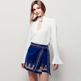 skirt denim embroidery mini empire navy summer sexy boho bohemian hippie chic style people brand women clothing 2017