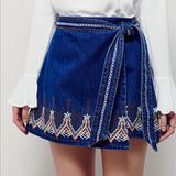 skirt denim embroidery mini empire navy summer sexy boho bohemian hippie chic style people brand women clothing 2017