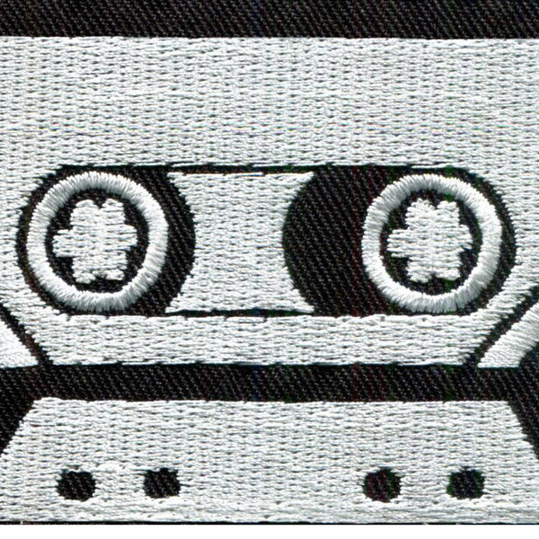 Cassette tape retro seventies music embroidered applique iron-on patch