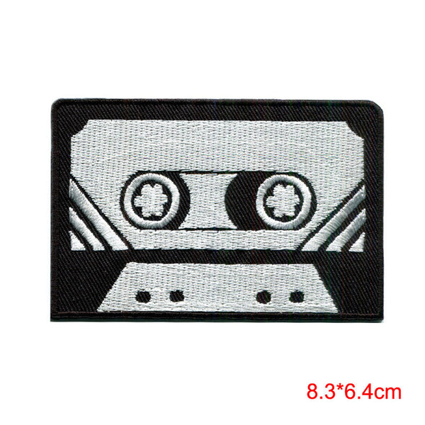 Cassette tape retro seventies music embroidered applique iron-on patch