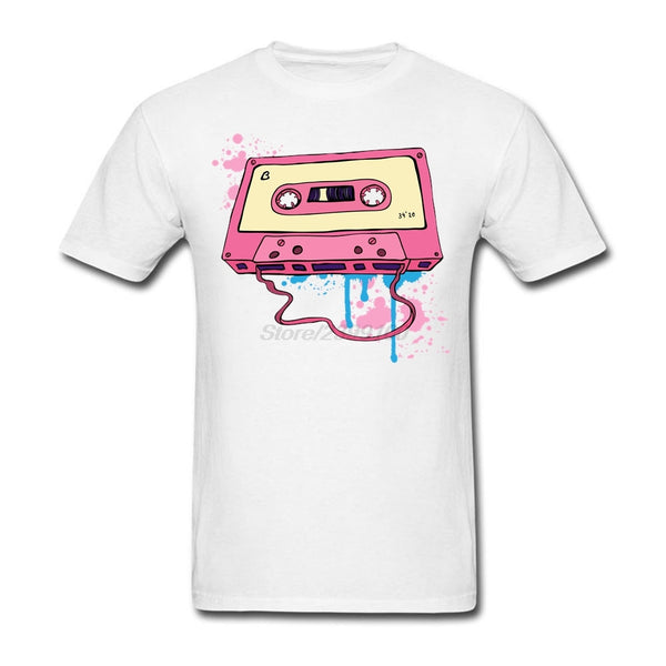 Men Man's Pink Tape Cassette Shirt Pink Tape Cassette T-shirts Short Sleeve Cotton Male Men