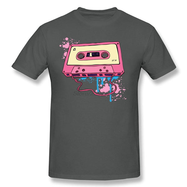 Men Man's Pink Tape Cassette Shirt Pink Tape Cassette T-shirts Short Sleeve Cotton Male Men