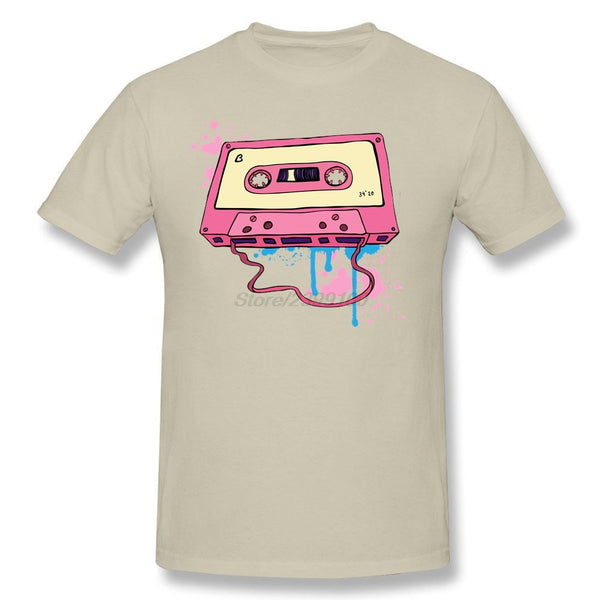 Men Man's Pink Tape Cassette Shirt Pink Tape Cassette T-shirts Short Sleeve Cotton Male Men