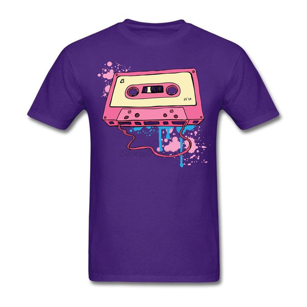 Men Man's Pink Tape Cassette Shirt Pink Tape Cassette T-shirts Short Sleeve Cotton Male Men