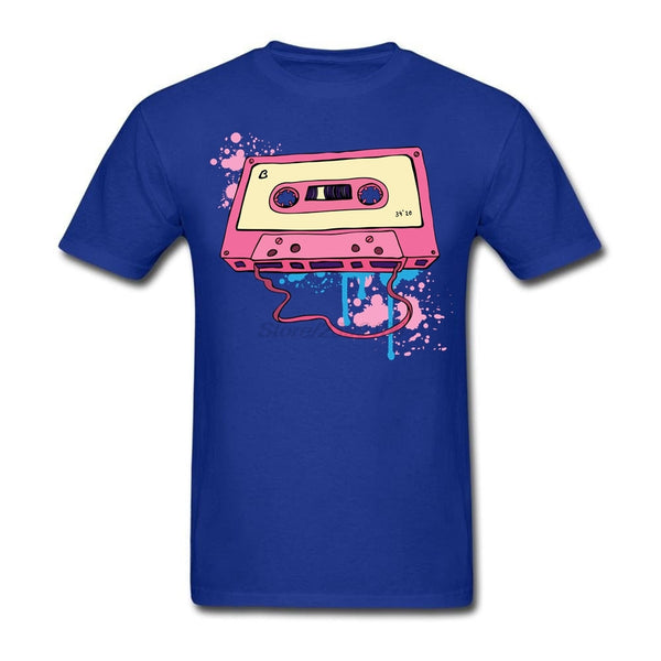 Men Man's Pink Tape Cassette Shirt Pink Tape Cassette T-shirts Short Sleeve Cotton Male Men