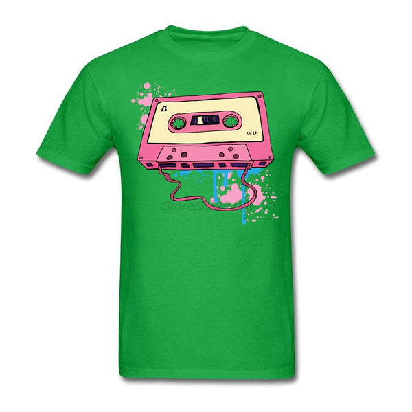 Men Man's Pink Tape Cassette Shirt Pink Tape Cassette T-shirts Short Sleeve Cotton Male Men