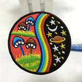 Mushroom rainbow hippie cosmic boho retro love peace applique iron-on patch space moon and star