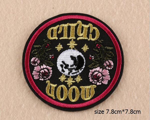 Newest Iron On Sticker Embroidery Patches Delicate Round UFO Moon And Eyes Motif Beauty Applique For DIY Cloth And Bags Acc