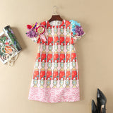 Novelty Dress New 2017 Summer Fashion High Street Women Sweet Print Luxury Appliques Diamonds Above Knee Designer Dress