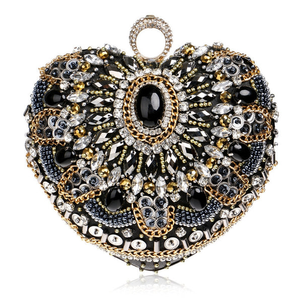 Jewel Encrusted Black Heart Handbag