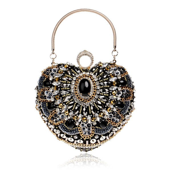 Jewel Encrusted Black Heart Handbag