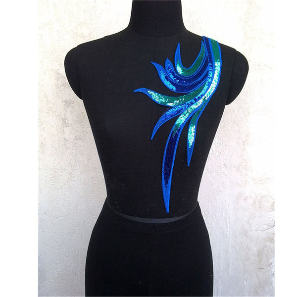 New Arrival 2pcs/Set Venise Lace Applique Trims Motif Embroidery DIY Craft Sequins Peacock for Sewing Cloth Patch Accessories