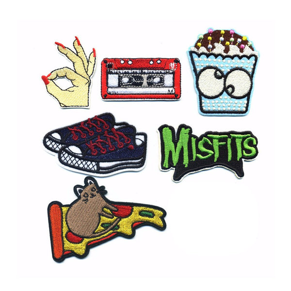 New Hand Shoes Pizza Cartoon Style Delicate Embroidered Patches Iron On Patch Badge DIY Clothing Applique Accessories