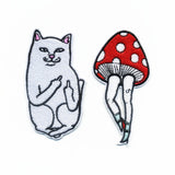 New Down pilot Jacket Delicate Fashion Embroidery Iron On Patches Animal White Cat mushroom Legs Motif Applique 2pcs for choose